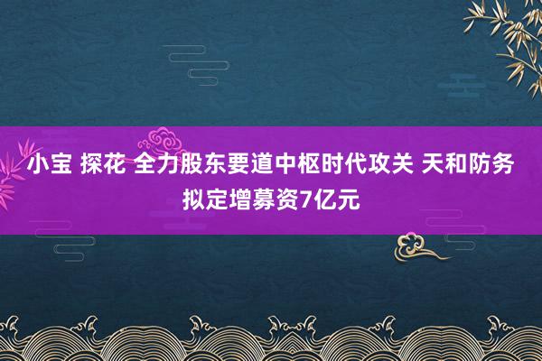 小宝 探花 全力股东要道中枢时代攻关 天和防务拟定增募资7亿元