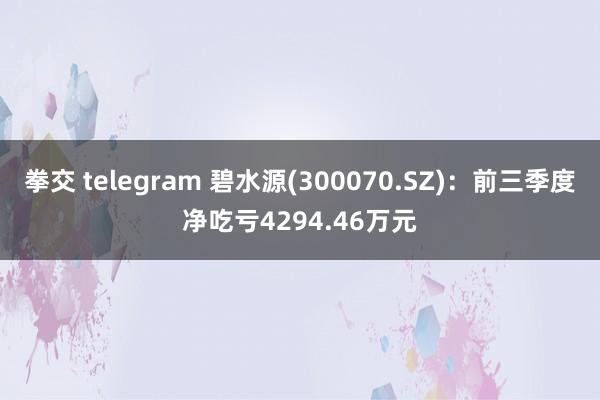 拳交 telegram 碧水源(300070.SZ)：前三季度净吃亏4294.46万元